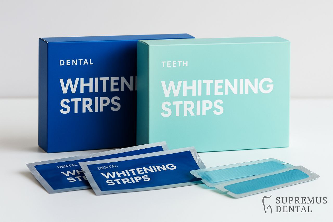 Tiras blanqueadoras dentales sobre fondo blanco