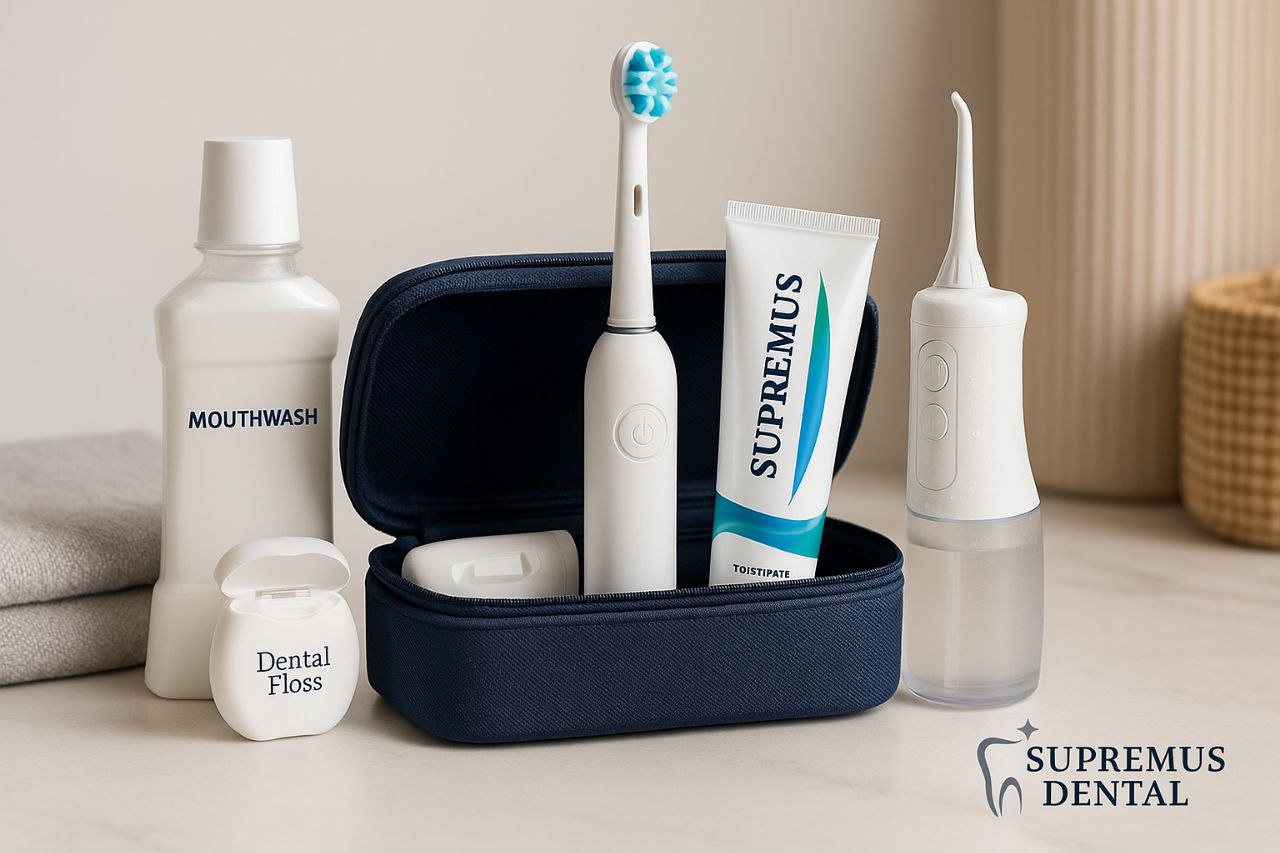 Kit de higiene bucal sobre encimera