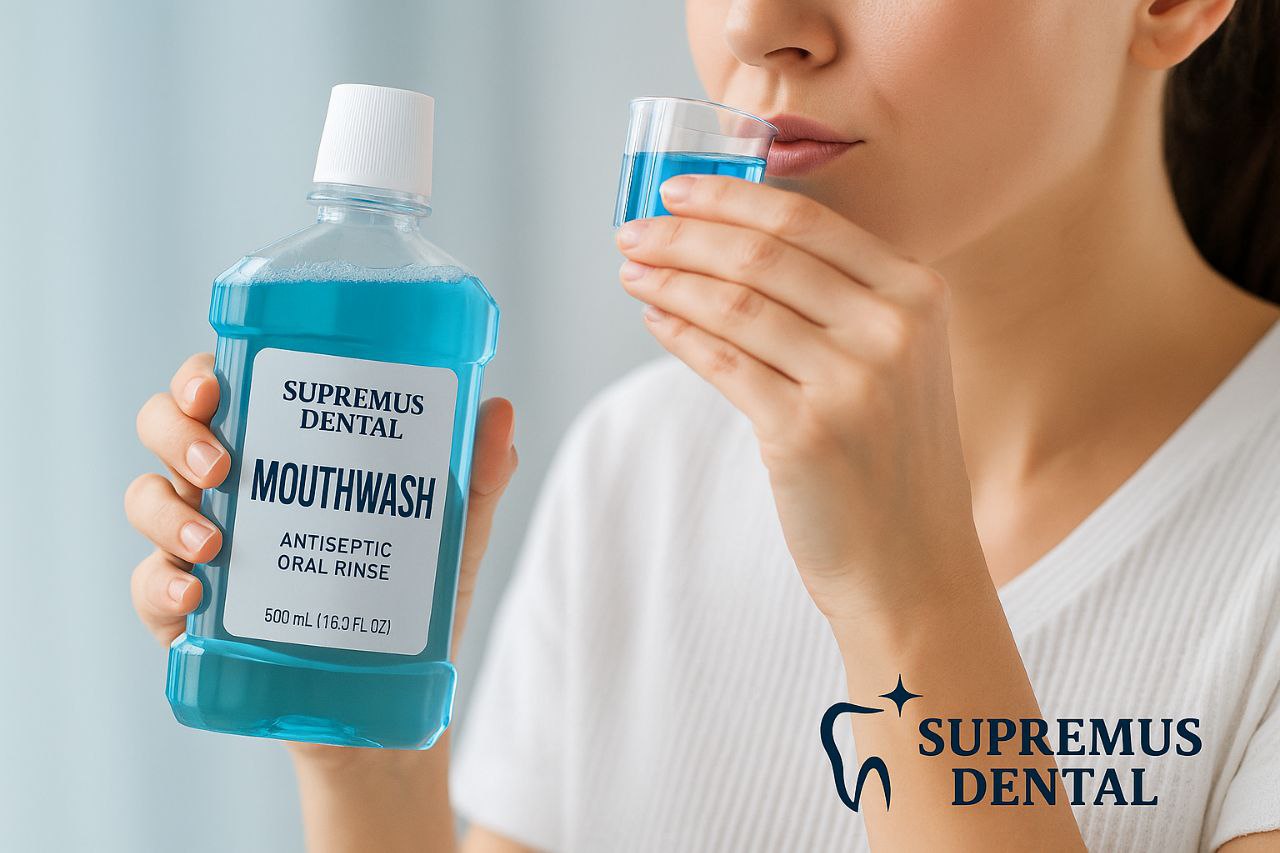 Enjuagues bucales sobre encimera