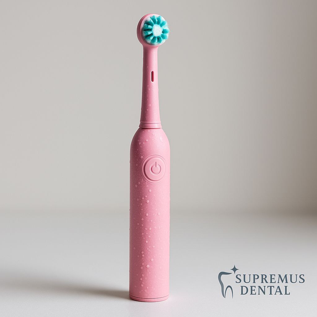 Cepillo eléctrico moderno sobre fondo minimalista