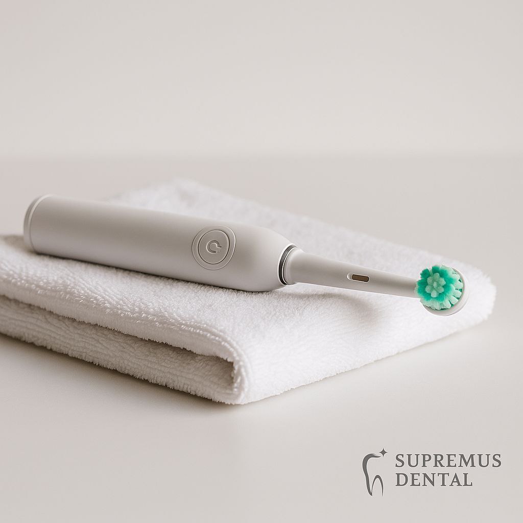 Cepillo eléctrico sobre fondo claro